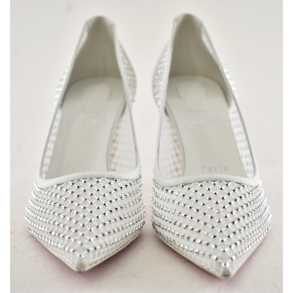 Christian Louboutin Apostropha Mesh Strass 80 White Crystal Pointed Heel Pump 40 - Picture 11 of 16